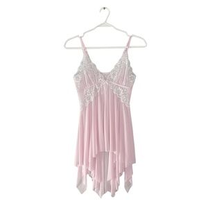 Pink lace cami top with asymmetrical hem with split front. Size medium